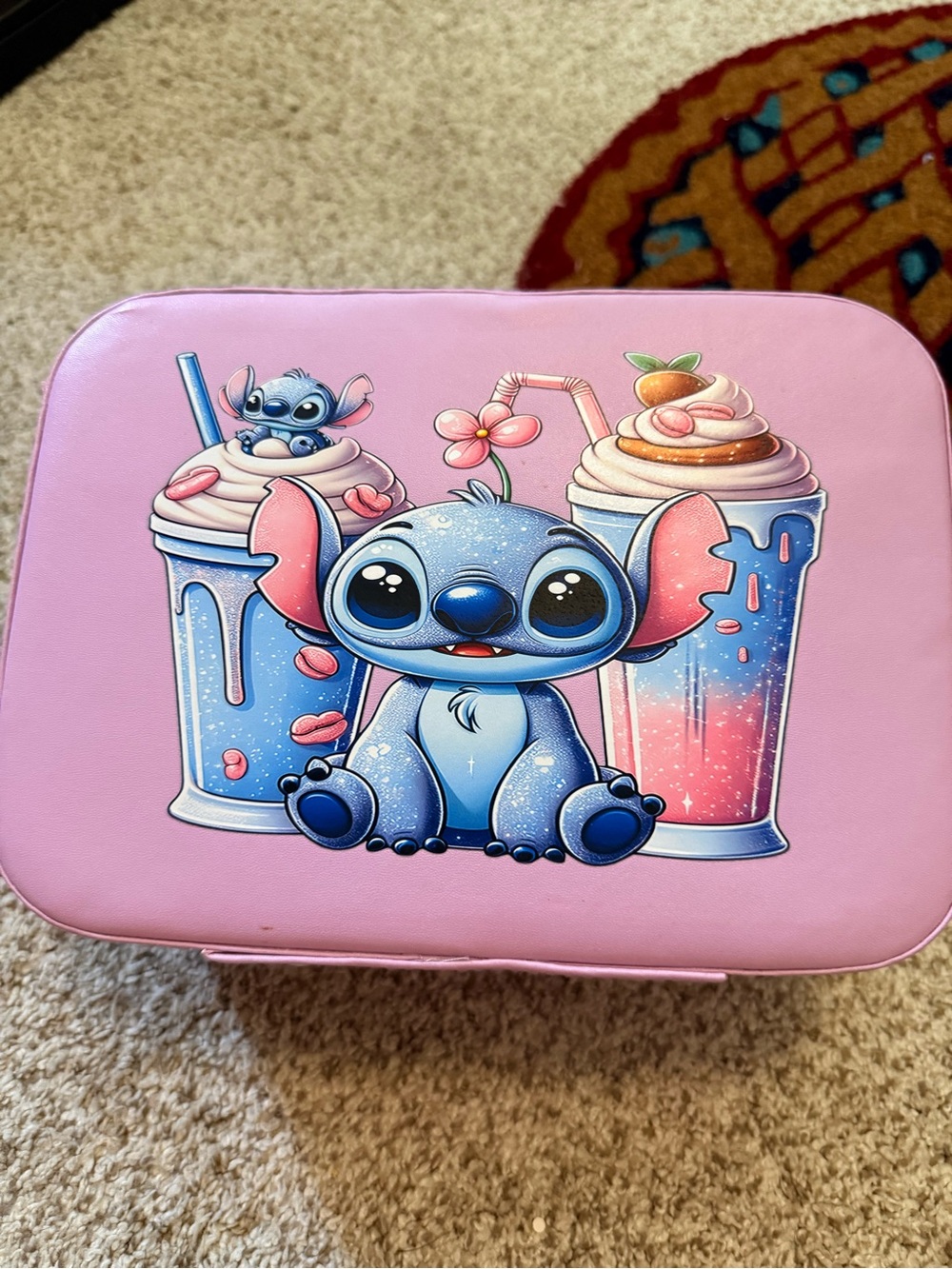 NWOT Pink Cosmetics Bag with Cute Stitch Character